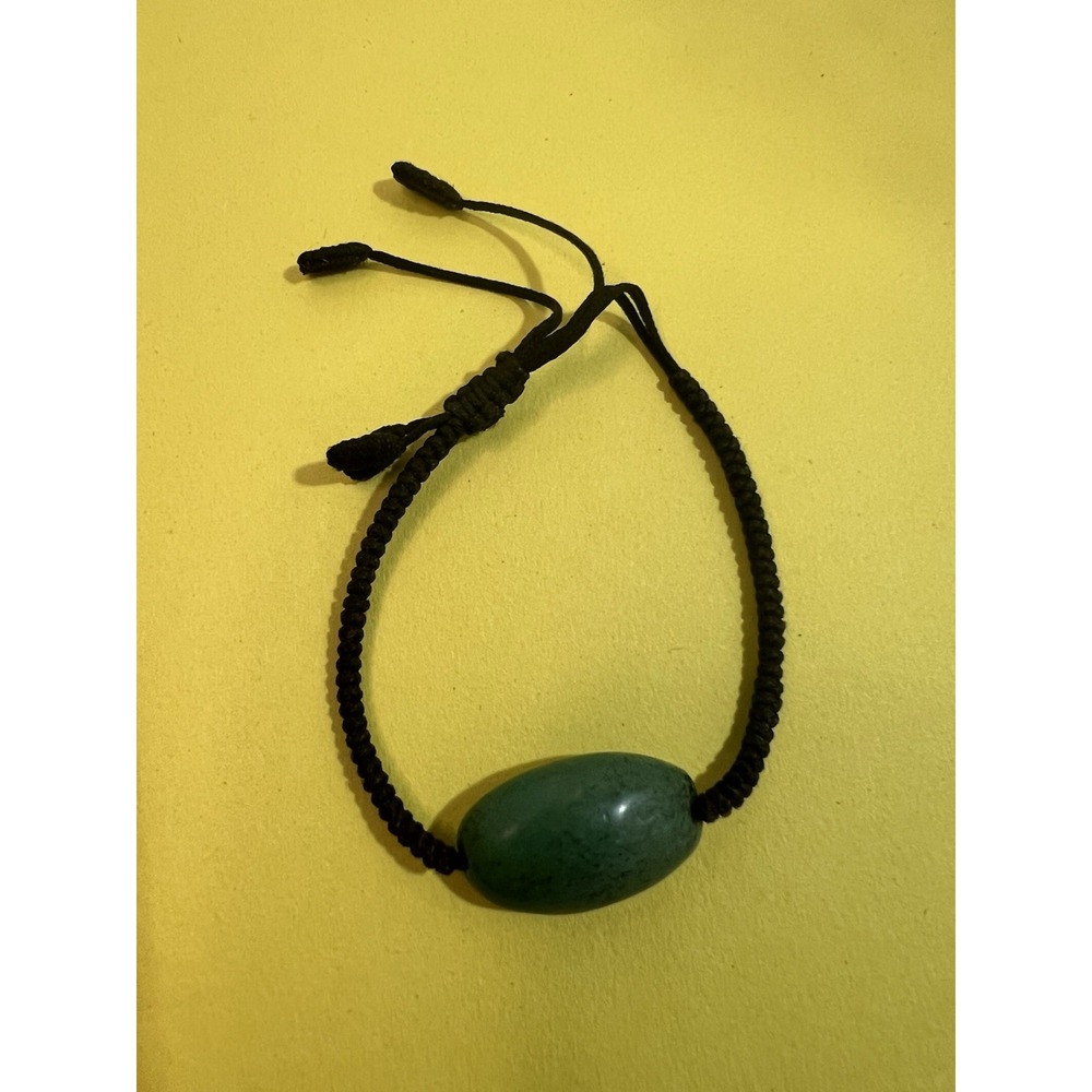 Handcrafted Adjustable Cord Bracelet Green Stone Charm Unisex